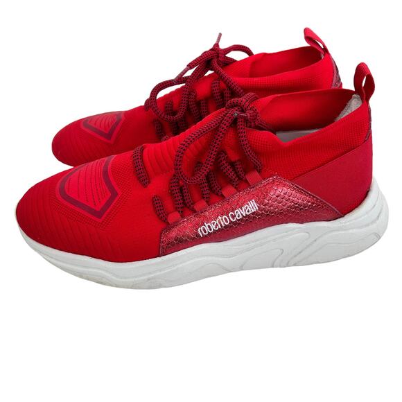 Roberto Cavalli Red Chunky Sock Sneakers Sz 11 - Picture 4 of 9